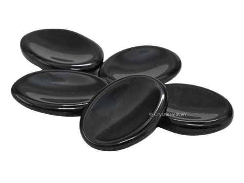 Image of Certified Black obsidian Crystal Thumb Worry Pebbles Stones for Anxiety