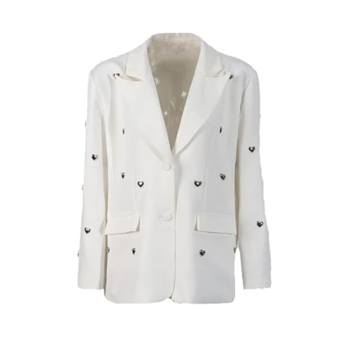 Blazer décontracté pour femme veste blanche ample imprimé cœur rouge en L