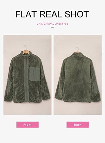 Dokotoo Womens Ladies Winter Autumn Fashion Oversized Full Zipper Fleece Sherpa Jackets Cardigan Sweater Short Teddy Coats For Women Outerwear With Pockets Green Medium #TOP2