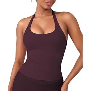 HIGORUN Halter Impact Tank Tops for Women Y2K Workout Longline Crop Tops with Built in Bras Open Back Going Out Gym Top