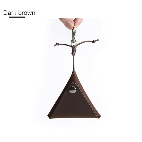 BRTROO Small & Mini Leather Coin Change Purse Pouch for Men & Women - Triangle Genuine Leather Medieval Retro Portable Storage Pouch(Dark brown)2
