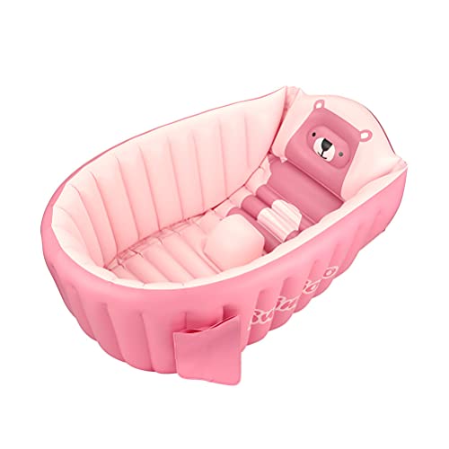 SHXKUAN Inflatable Baby Bathtub Infant Anti-Slip Bath Seat Pool with Air Pump Travel Camping Portable Toddler Bath Tub Age 0-5 Years Old (Pink)