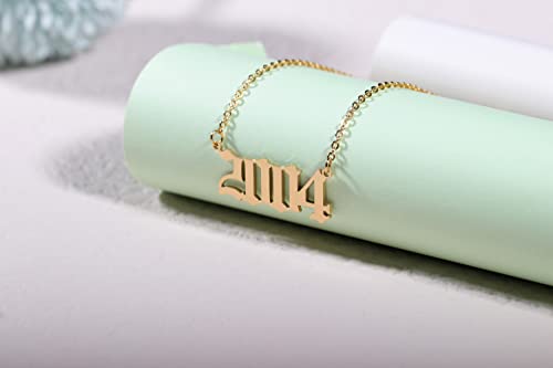 Birth Year Necklace 18K Gold Plated Birth Year Number Pendant Necklace Stainless Steel Birthday Year Necklace for Women,1970-20244
