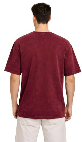 Image of Amazon Brand - Anarva Men's Oversized Acid Wash T-Shirt | Premium Cotton Relaxed Fit | Drop Shoulder Half Sleeve Casual Streetwear Tee for Men