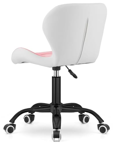 Image of Amazon Brand - Umi Home Swivel Height-Adjustable Faux Leather Office Computer Study Desk Chair for Salon, Spa in Light Pink Leather & White Color