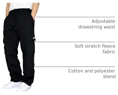 Image of Men's Cargo Sweatpants Casual Fleece Joggers Loose Fit Open Bottom Athletic Pants for Men with Pockets