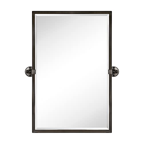 Image of TEHOME Pivot Tilting Bathroom Vanty Mirror Rectangle Oil Rubbed Bronze Metal Framed Beveled Wall Mirror, Overall 23.9 x 30 inches (Mirrror 20 x 30 inches)