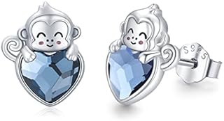 Monkey Earrings for Women Girls 925 Sterling Silver Cute Animal Earrings Hypoallergenic Crystal Studs Earrings Monkey Jewellery Birthday Gifts for Daughter