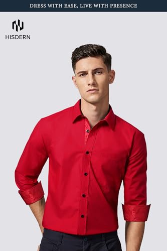 Image of HISDERN Mens Business Dress Shirts Long Sleeve Casual Button Down Shirt Formal Inner Collar Contrast Shirt for Men Wedding