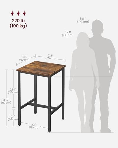 VASAGLE Bar Table, Small Kitchen Dining Table, High Top Pub Table, Bar Height Cocktail Table for Living Room Party, Sturdy Metal, 23.6 x 23.6 x 36.2 Inches for Narrow Spaces, Rustic Brown and Black