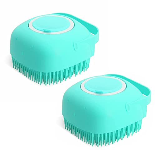 DRYEN Lot de 2 brosses de bain pour chien en silicone souple - Distributeur de shampooing et de massage pour animaux de compagnie - Brosse de toilettage pour animaux de compagnie - Bleu