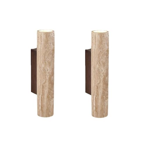 Set di 2 Applique da Parete cilindriche in Pietra, Luce su e Giù per corridoio, Soggiorno, Bagno e Camera da Letto