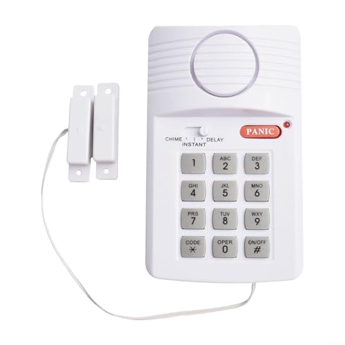 Desiumite Alarma inalámbrica para puerta y marco con teclado de contraseña, dispositivo de seguridad para el hogar ABS alimentado por pilas con alerta de ladrón, modos de timbre y retardo, sensor