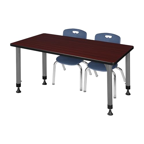 Romig Kee Classroom Activity Table & Chair Kit 5, 60 x 30, Chrome|Grey|Mahogany|Navy Blue