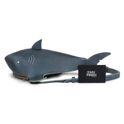 Image of Shark-Shaped Shoulder Bag with Adjustable Strap, Crossbody Bag, Messenger Bag, Full Grain Leather, Handmade