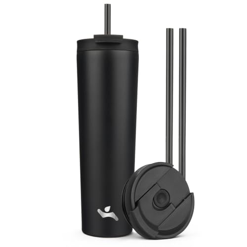 Image of Konokyo 34 oz Insulated Tumbler Water Bottle with Straw Lid, Black