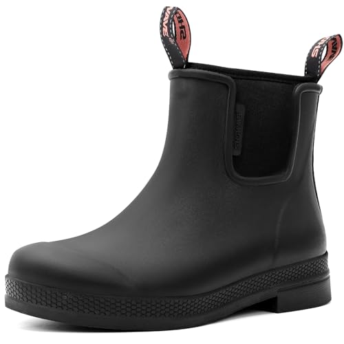 Showave Women's Rain Boots Waterproof Insulated Rubber Neoprene Boots Anti-slip Short Garden Booties Comfortable Sports Sole for Outdoor Mud Yard Farm Working, Black,Size 8