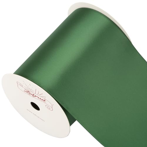 Zofrud Forest Green Satin Ribbon 100mm x 9 Meters - Large Ribbon Ideal for Bows Gift Wrapping, Flower Bouquet, and Crafts - Image 4