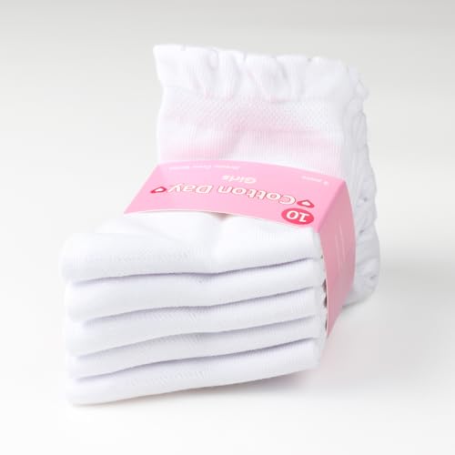 COTTON DAY Girls White Dressy Textured Short Socks Scallop Top Design 5 Pack - Image 3