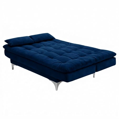 Image of FURNY Eagel 3 Seater Fabric Sofa Cum Bed with 2 Cushions (Dark Blue) Premium Velvet Fabric | Durable with Comfort | Perfect for Living Room, Bedrooms, Offices