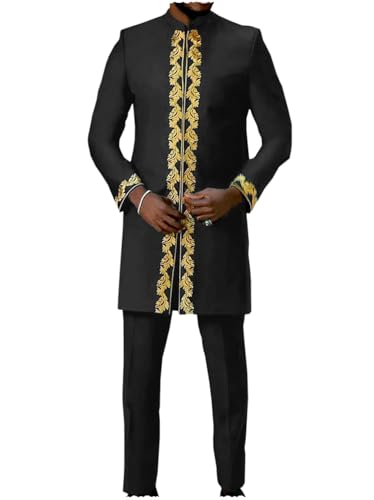 Mens Africa Suit 2 Piece Set Long Sleeve Print Dashiki and Pants Outfit Traditional National Wedding Party Suits3