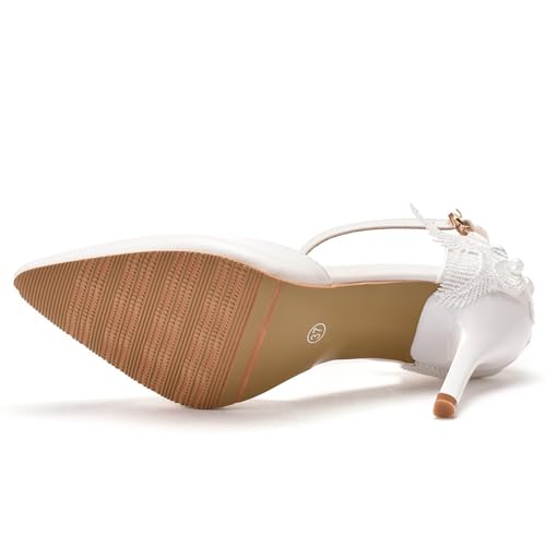 Women's High Heels, 9cm White Pumps Bridal Bridesmaid Wedding Dress Comfortable Shallow Mouth Thin Heels Sandals Lace Flower Car Show Shoes, 36 EU,White4