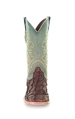 CORRAL MEN'S BROWN/TURQUOISE FISH EMBROIDERY SQ. TOE, LEATHER WITH RUBBER INSERT SOLE, WESTERN A40483
