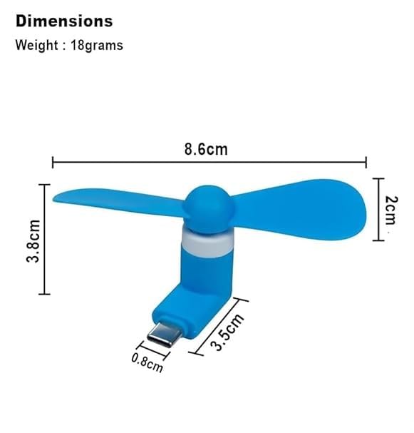 Image of Duxk-1 No /Pc /Quantity of Mini Type-C -2-Blade High Speed USB Mobile Cooler Fan Support with All Android Type-C Smatphones with OTG Function (Any Colour As Per Availblity) (Multi)