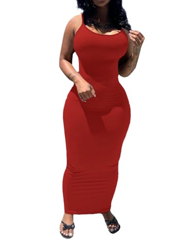 Image of PINSV Women's Bodycon Long Slip Dress Spaghetti Strap Summer Maxi Dress Modern Casual Sundress