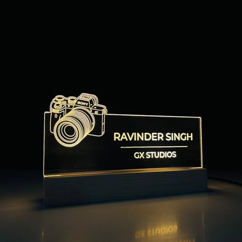 Image of Personalized LED Desk Name Plate for Photographer Custom Engraved Sign with Camera Design Photographer Desk Light Studio Office Decor Birthday Thank you Gift for Brother Boyfriend Friend