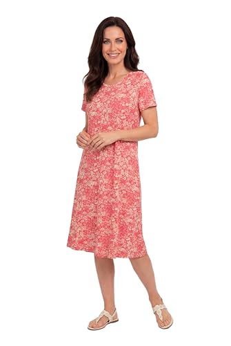 Image of LA CERA Women's 100% Cotton Floral A-Line Sun Dress with Side Pockets Midi | Scoop Neck | Short Sleeves | Side Pockets | Floral Print