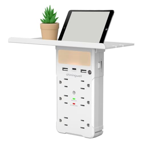 Shiningwell Wall Outlet Extender with Shelf and Night Light White