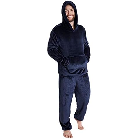 CityComfort Men's Fleece Pyjamas Set with Hoodie Cover
