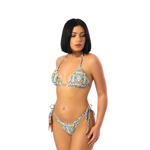 Bikini triangle bleu marine haut de gamme aux finitions rouches