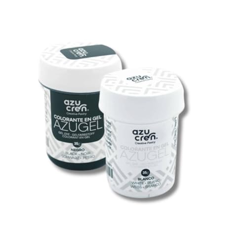Azucren, Colorantes Blanco y Negro, Pack de 2 Colorantes Alimentarios en Gel, Ideales paraTeñir Fondant, Buttercream y Bizcochos, Perfecto para postres de Elegantes, 35 g (2 Ud)
