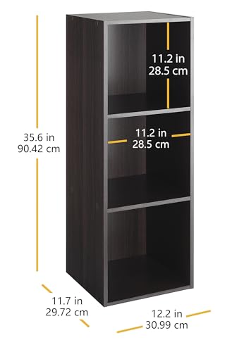 Whitmor 3 Cube Storage Organizer, 3 Tier Stackable MDF Wood Bookcase, Open Storage Display Bookshelf, Storage Cabinet for Living Room, Bedroom, Home, Office, 12.2" L x 11.7" W x 35.6" H, Espresso