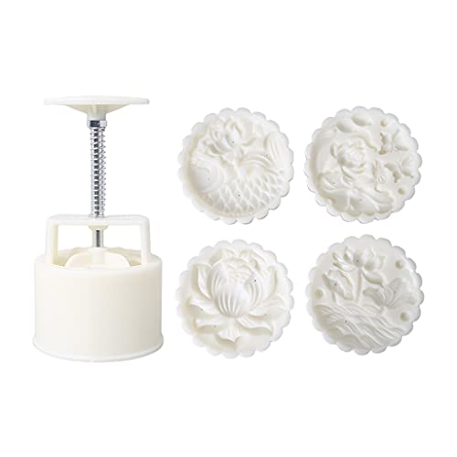 CHENGBEI DIY 3D Mooncake Mold Set 150g 200g Flower Fish Patterns Moon Cake Mold Press Safe Cookie Mold For Mid-Autumn Festival Mooncake Stamps Plastic 150g 200g