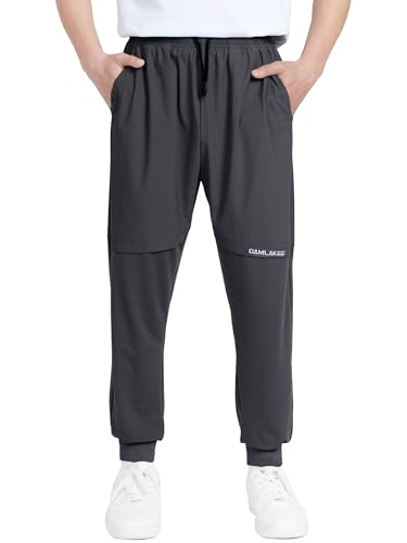 CAMLAKEE Boys Mesh Athletic Pants Kids Lightweight Sweatpants Quick Drying Active Running Joggers Dark Grey 8-9 Years