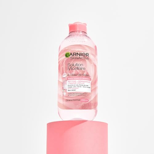 GARNIER Skin Active - Solution Micellaire Tout En 1 - Nettoie, Démaquille, & Ravive L'Éclat - Micelles & Eau de Rose - Vegan & Cruelty Free - Visage, Yeux, Lèvres - Peaux Ternes & Sensibles - 400 ml