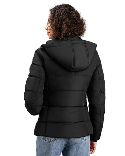 Women's Winter Down Coats, Black Short Warm Quilted Puffer Winter Jackets for Women Girl with Detachable Hood3