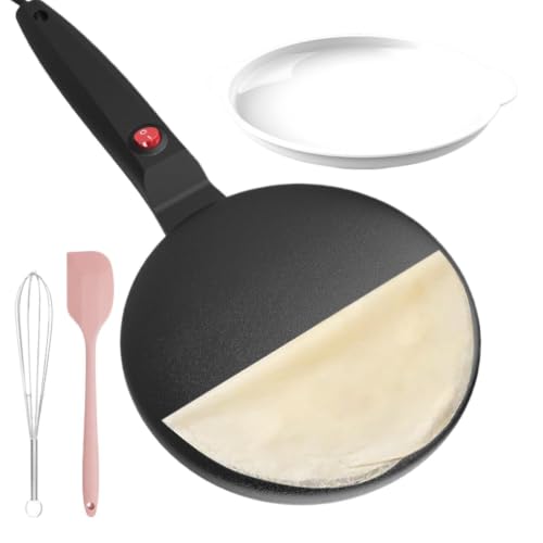 Crepera eléctrica - Mesa de cocción antiadherente de 7 y 8 pulgadas | Tortillas de panqueques con control automático de temperatura | Aparato de cocina duradero y versátil | Fácil limpieza rápida para
