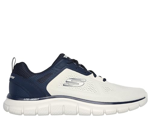 Image of Skechers Men's Track BROADER, Off White Engineered Mesh Pu Navy Trim, 8