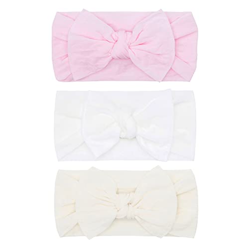 Baby Bling Bows - Newborn to Little Baby Girl Bows, 3PK CLASSIC KNOT Nylon Super Soft Stretchy Toddler Headbands, Perfect Hair Accessories Head Bands for Infant Kids, Made in the USA