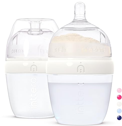 Image of INTTERO Anti-Colic Formula Making Dispenser Baby Bottles, 6oz with Flow 1 Nipples, 2pk, Stylish White — Baby Essentials — Formula Dispensing Bottles — Biberones — PopYummy Mixie — Easy Baby Brezz