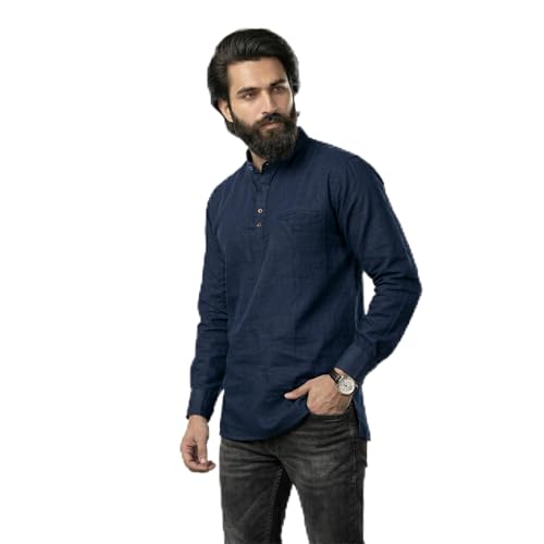 Image of Men's Cotton Regular Short Kurta | Casual & Ethnic Wear with Long Sleeve