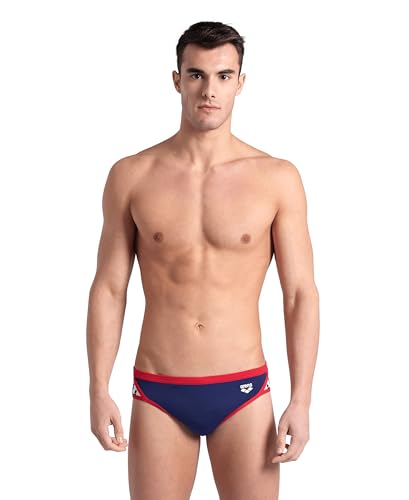 ARENA Men's Icons Swim Brief Solid MaxLife Athletic Swimwear Professional Training Swimsuit Trunk Sports Bathing Suit, Navy/Red, US Size 36