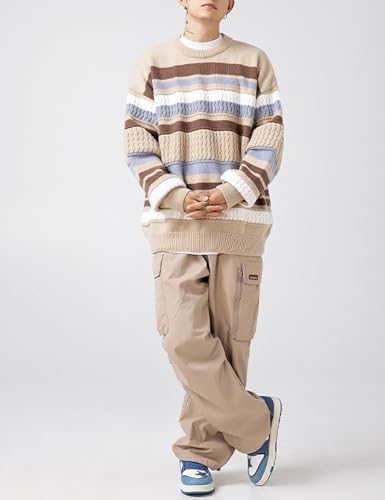 Arssm Mens Vintage Sweater Oversized Striped Knit Sweaters Crewneck Blouses Fall Pullover Tops Color Block Knitwear2