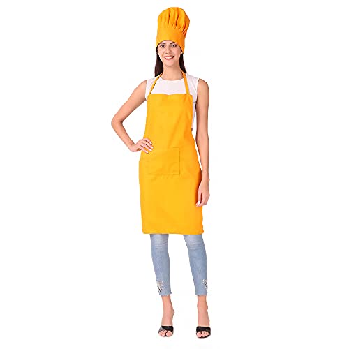 Image of KODENIPR CLUB Kitchen Apron With Cap Set for Women /Men Chef (Yellow)