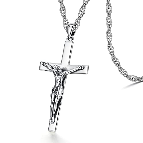Eusense Crucifijo Collar Colgante Jesús Cruz 925 Plata Esterlina Cristiana Católica Joyería Protección Amuleto para Hombre Mujer