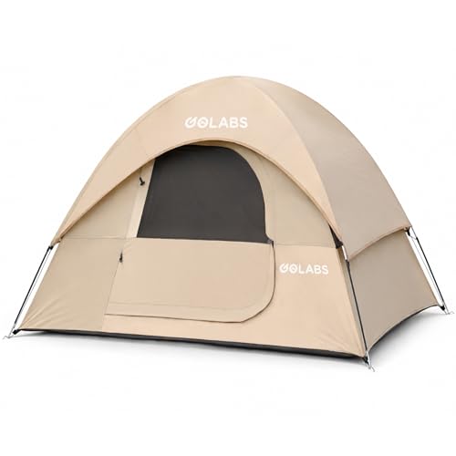 Golabs CT1 2 Person Camping Tent, Easy Set Up in 3 Mins, PU1500mm Waterproof w/Mesh Top & Door with Ventilation, Lightweight 4.4lbs Portable Family Tent with Carry Bag &Interior Storage Pockets &Hook
